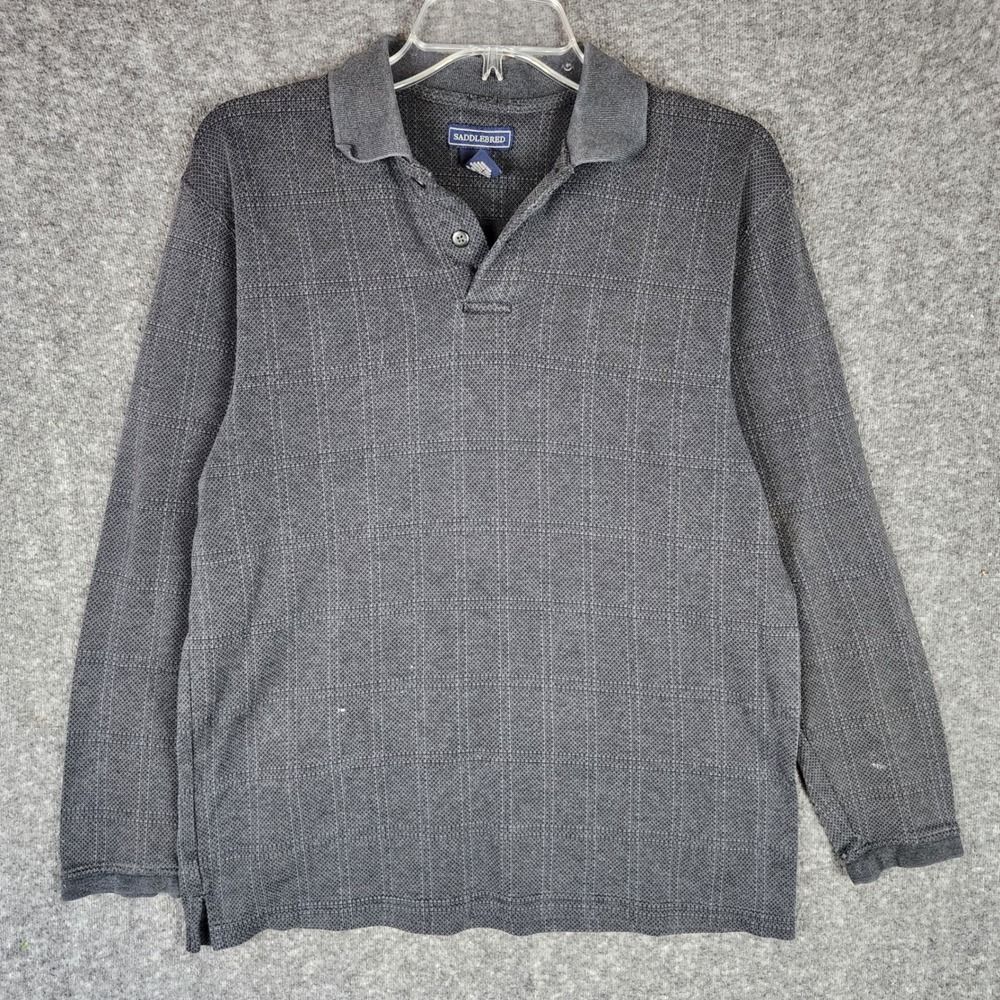 Saddlebred Polo Shirt Mens S Long Sleeve Grid Textured Gray EUC